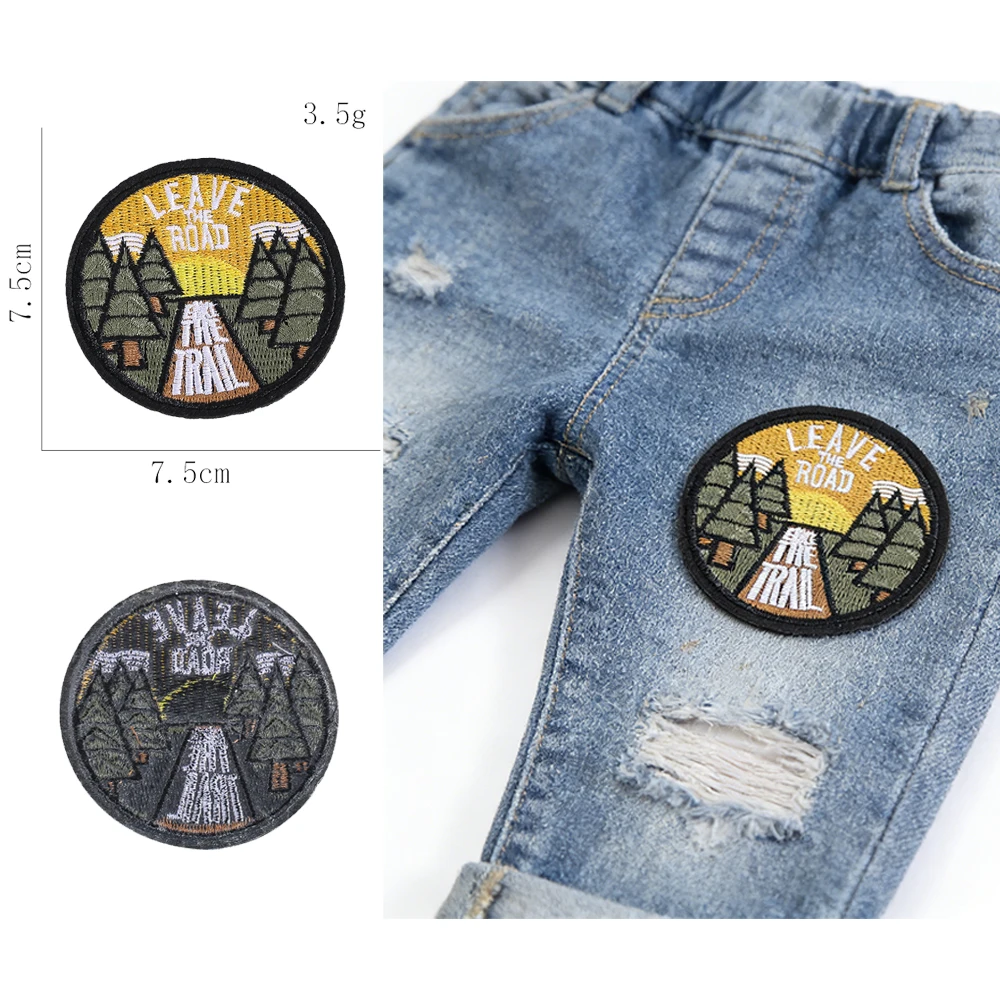 Outdoor-Camping-Aufnäher zum Aufbügeln, Design „Leave The Road Take The Trail“ für Jacke, Rucksack, Hut, Wanderausrüstung, Geschenk – Detail 1