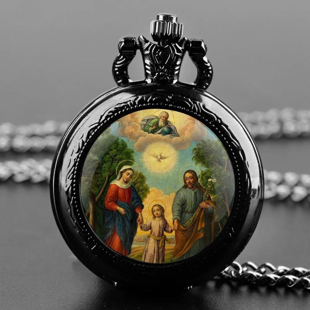 

Virgin Mary and Baby Jesus Christian Catholicism Pocket Watch with Chain Necklace Vintage Quartz Pendant Watches Mens Women Gift