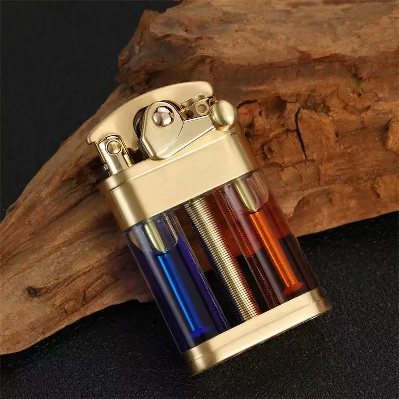 ZORRO Brass Kerosene Lighter Transparent Double Tank Rocker One Piece Ignition Wheel Windproof Lighters Men\'s Gift