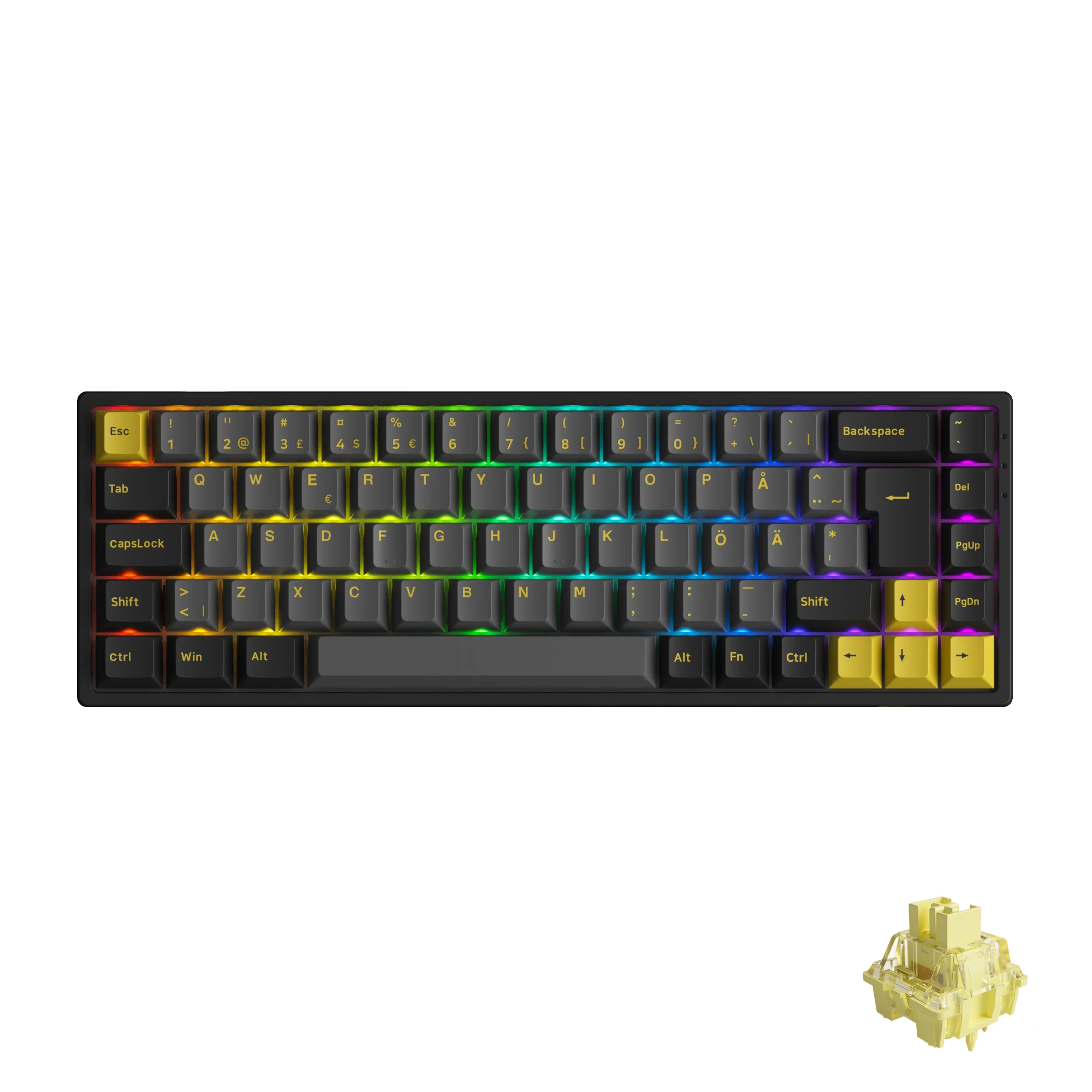 Akko 3068B Plus Zwart en goud 65% ISO-DE-indeling Mechanisch gamingtoetsenbord Hot-swapple Multi-modi 2,4GHz /USB Type-C/BT 5.0