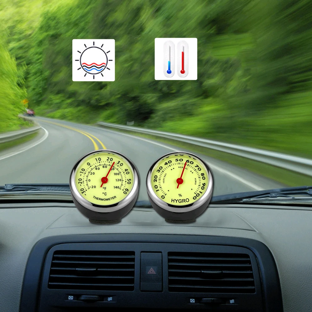 1pc Universal Car Luminous Hygrometer Car Dashboard Decorative Thermometer Car Instrument Panel Watch Auto Interior Accessories