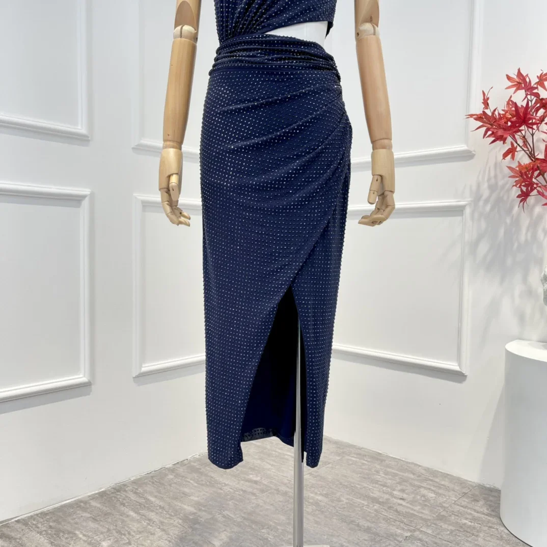 เดรสปาร์ตี้ทรงมิดิผ่าข้างเอว แต่งเพชรระยิบระยับ ดีไซน์ไหล่พิเศษ ผ้าคุณภาพสูง ยืดได้ รุ่นใหม่ประจำปี 2022 สำหรับฤดูร้อน