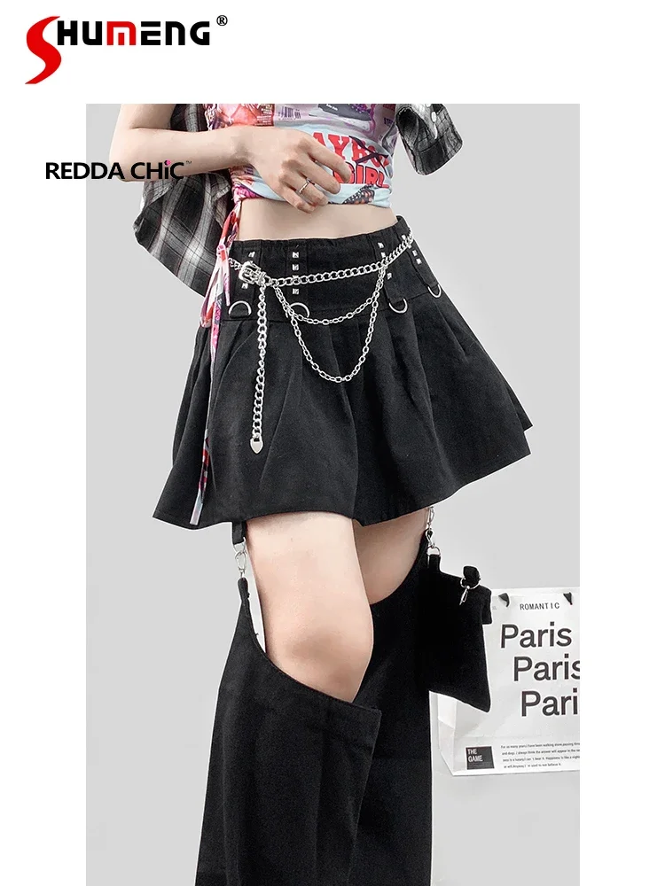 

Japanese Style Dark Harajuku Subculture Y2k Skirt Sexy Hot Girl High Waist Black Pleated Mini Skirt Leg Warmmer Woman Summer