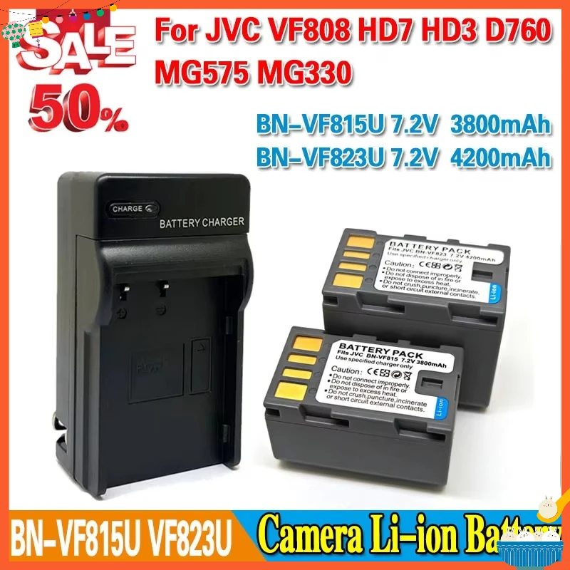 High-Quality 7.2V  4200mAh Compatible Battery VF823U Battery and Charger for JVC VF808 HD7 HD3 D760 MG575 MG330