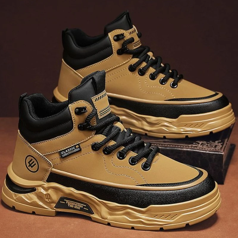 

Спортивные мужские ботинки, увеличивающие рост, весенне-осенние уличные повседневные ботинки на толстой подошве с высоким берцем, прочная молодежная рабочая обувь в британском стиле