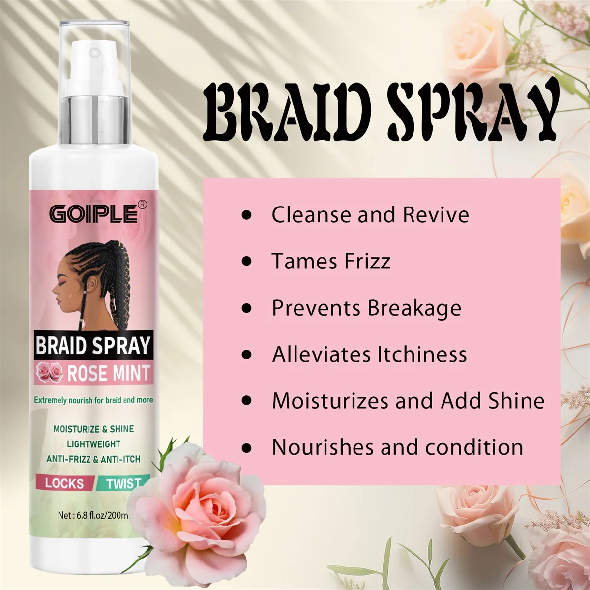Rose Water Braid Spray Nourish Moisturize Shine Hair Anti-Frizz Mist,Locking Gel for Locks & Twist,Braids Care Styling Products