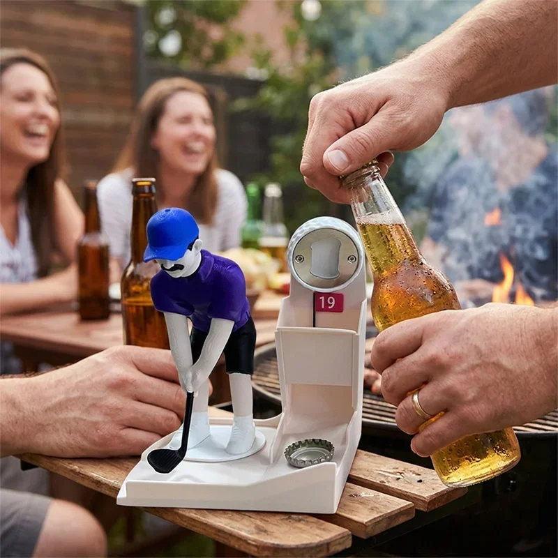 Décapsuleur de bouteille de bière imprimé en 3D sur le thème de la balle de golf avec lanceur de balle de golf, cadeau amusant pour les amateurs de golf, pour la maison, le bar ou le barbecue