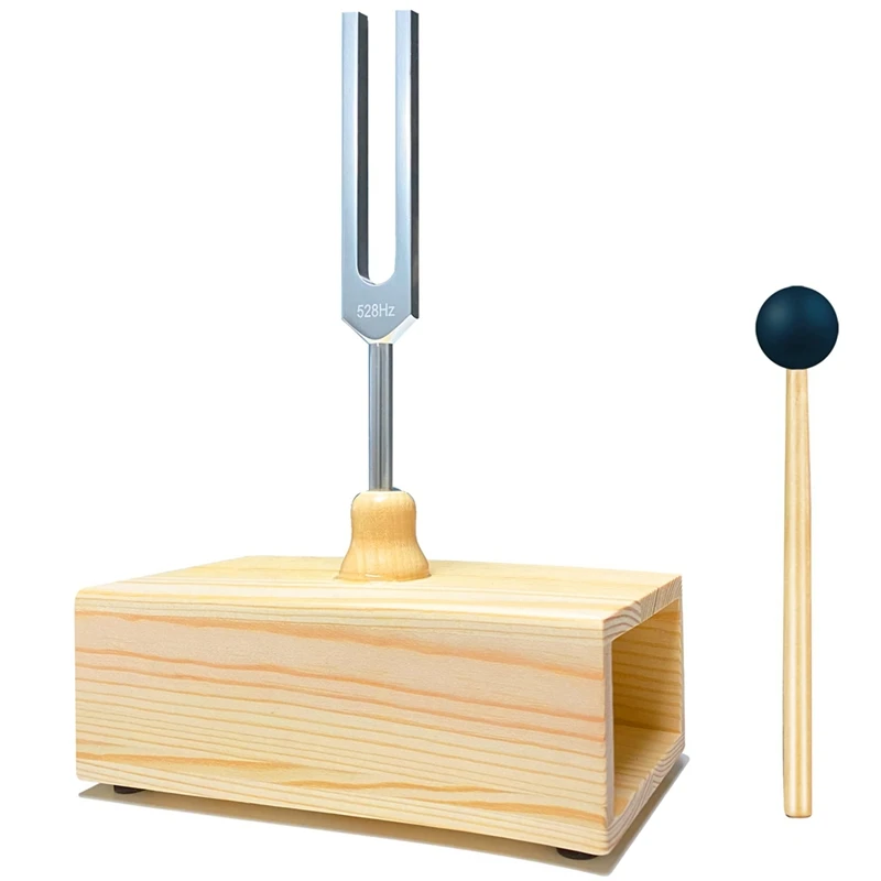 528Hz Tuning Fork With Resonance Box Wooden Speaker Silver & Wood Color Perfect For SPA Aromatherapy, Resonance Teaching