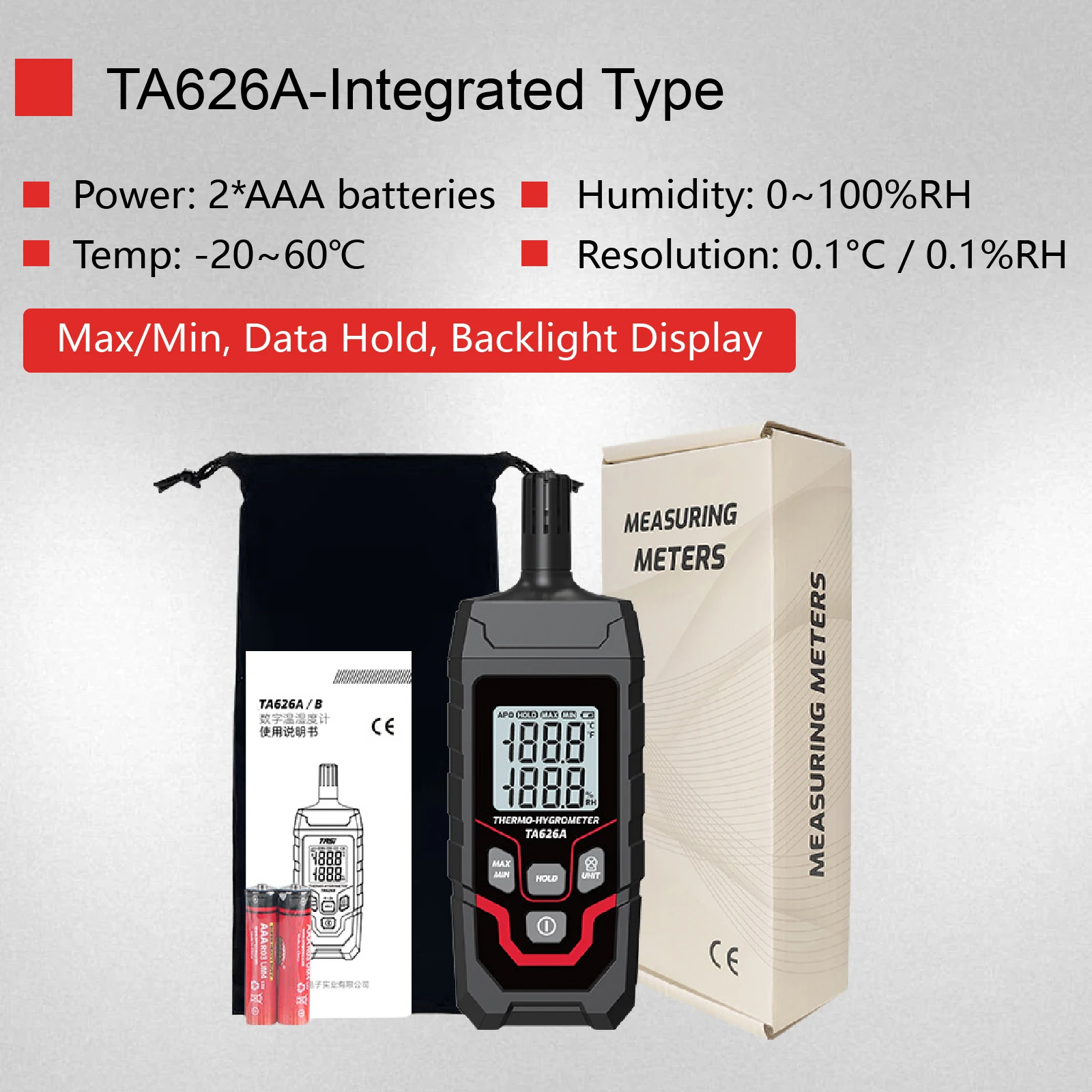 

Industrial High Precision Air Quality Tester TA626A/TA622A/TA622B Handheld Temperature Humidity Meter Digital Thermo Hygrometer