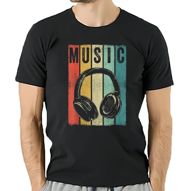 Divertido amante de la música electrónica, regalo de DJ, auriculares Retro Vintage, camisetas gráficas de algodón, rop