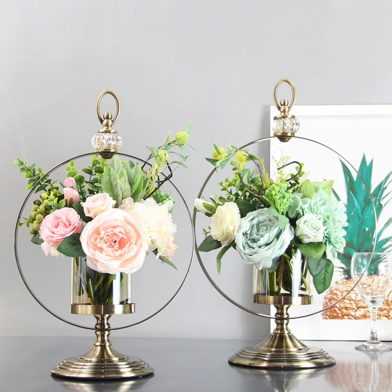 

Zml metal ring vase ornament - living room home decor, 2-in-1 crystal candle holder