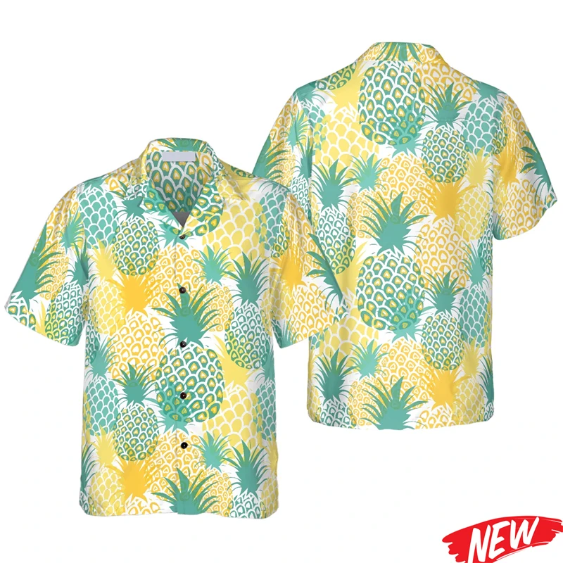 

Pineapple Graphic Hawaiian Shirt For Men 3d Printing Fruit Shirts Summer Beach Lapel Short Sleeve Outdoor Quick Dry Aloha Shirt