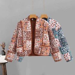 Abrigo de algodón con estampado de dos colores para mujer, Parkas con bolsillos en ambos lados, ropa de otoño e invierno, nueva moda