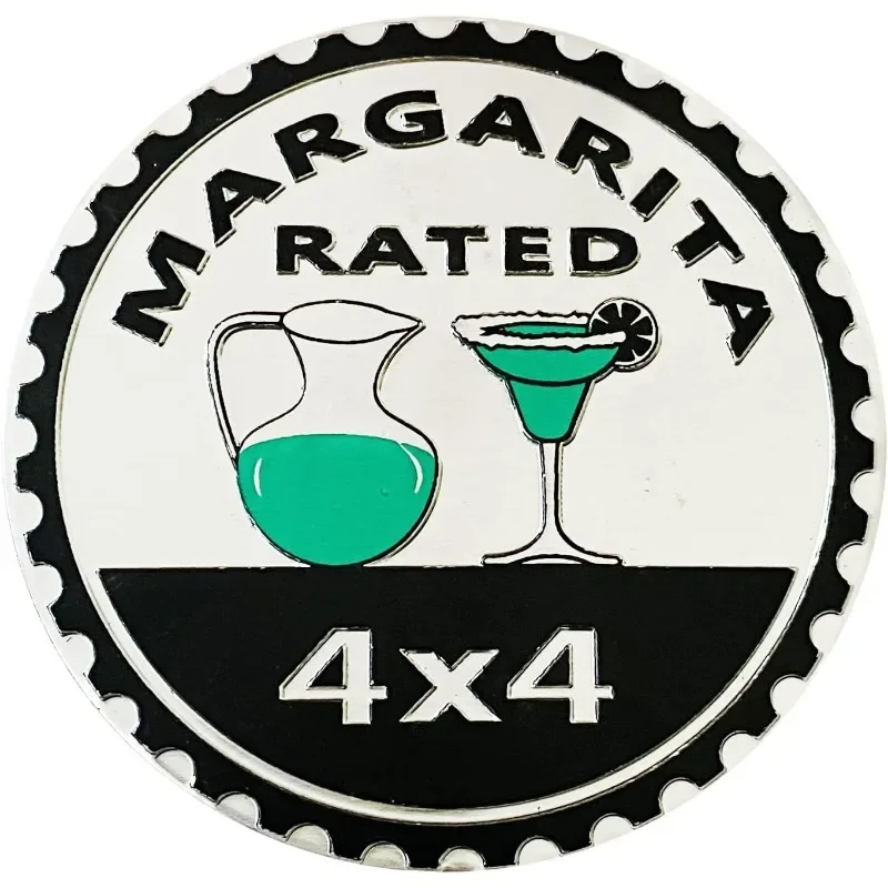 

Margarita Rated Car Emblem, 4 x 4 Automotive Car Decals Stickers 3D Metal Round Decals for Jeep Wrangler Vehicles Trucks SUV