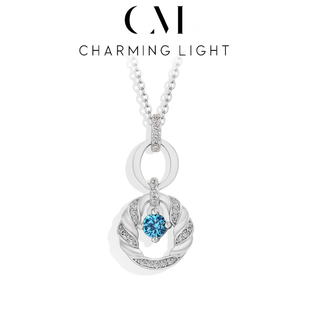 

CHARMING Original Design Moissanite Necklace Created Blue Zircon Pendant 925 Sterling Silver for Women FIne Party Jewelry Gifts