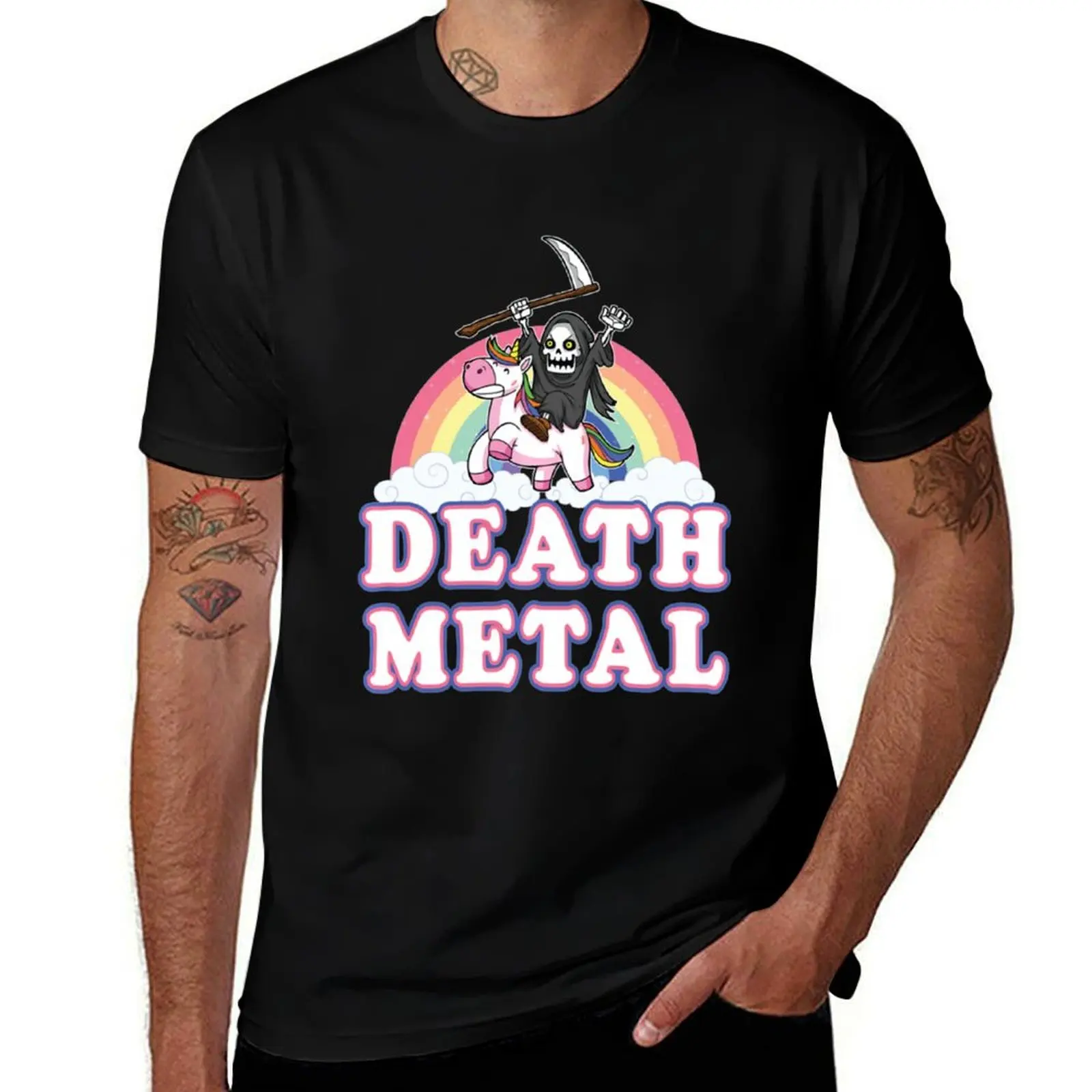 

Death Metal Rainbow Funny Grim Reaper Unicorn T-Shirt funny gifts boys animal print luxury t-shirt mens clothes