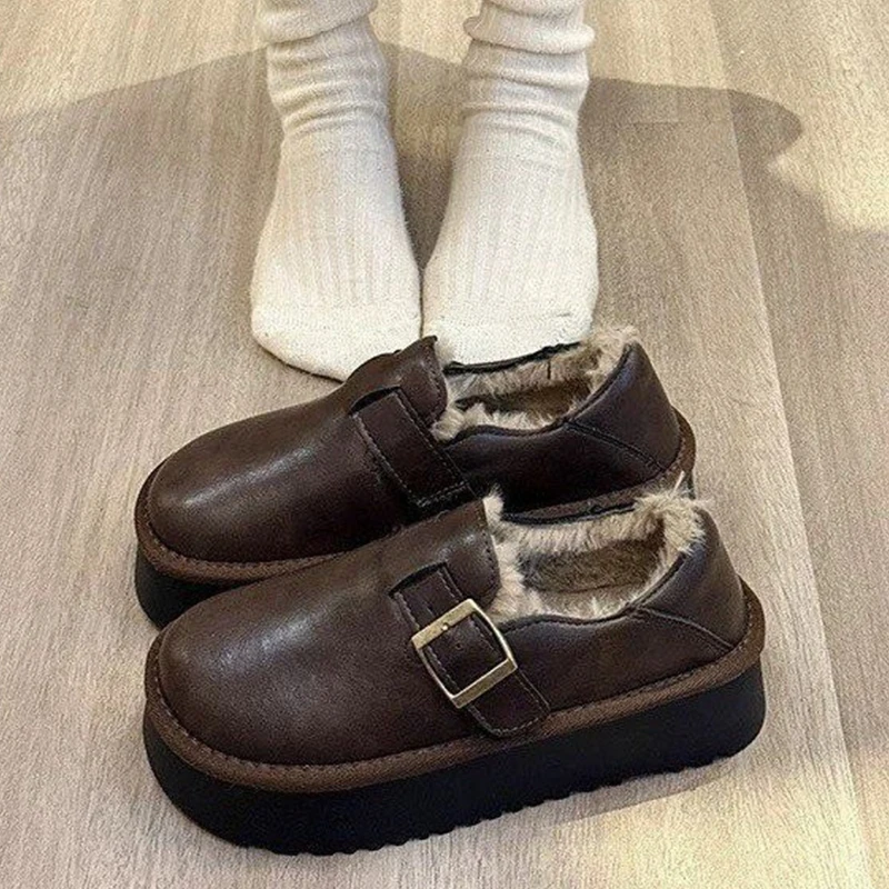 المرأة حذاء من الجلد قصيرة أفخم الدافئة الشقق الثلوج الأحذية منصة موضة المشي أحذية رياضية امرأة 2025 ماركة عادية بوتاس دي Mujer