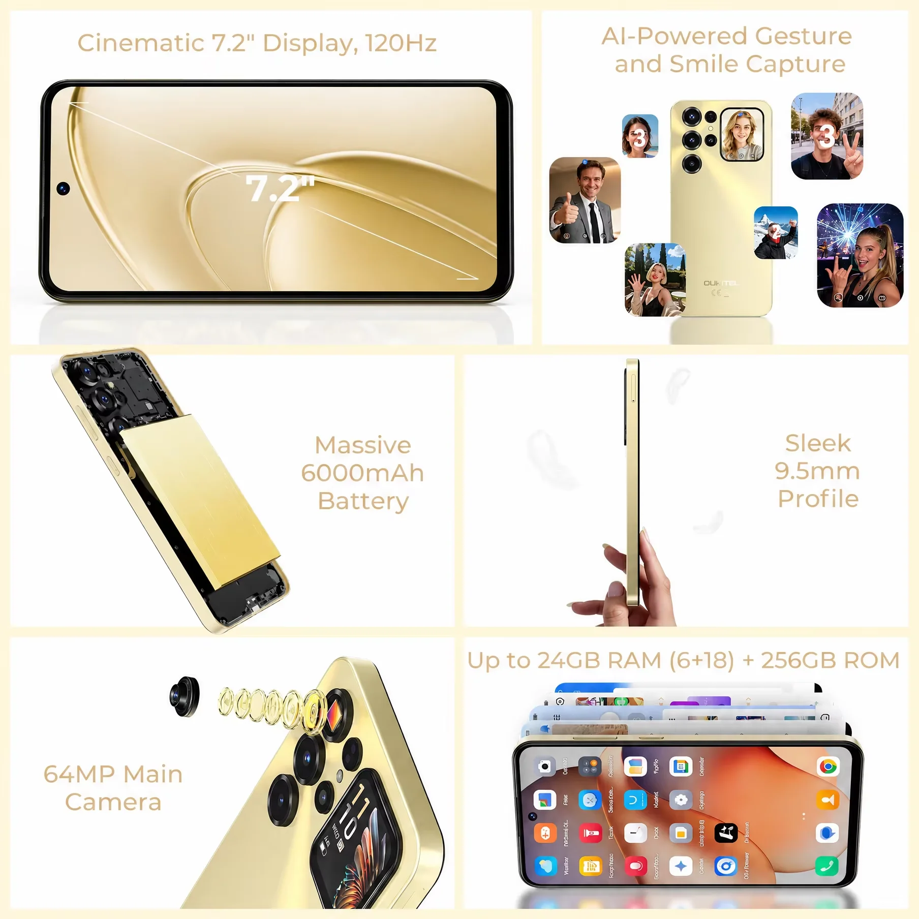 OUKITEL C68 Plus 6000mAh Smartphone, 24(6+18)GB+256GB, 7.2