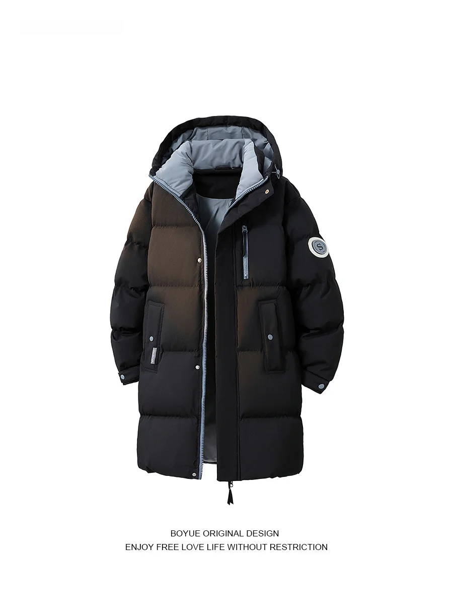 

Boyue Thiened Cotton Jaet Hooded Mid-Length Youthful Street Sle ex Warm Coat Trendy Outerwear for Teenagers