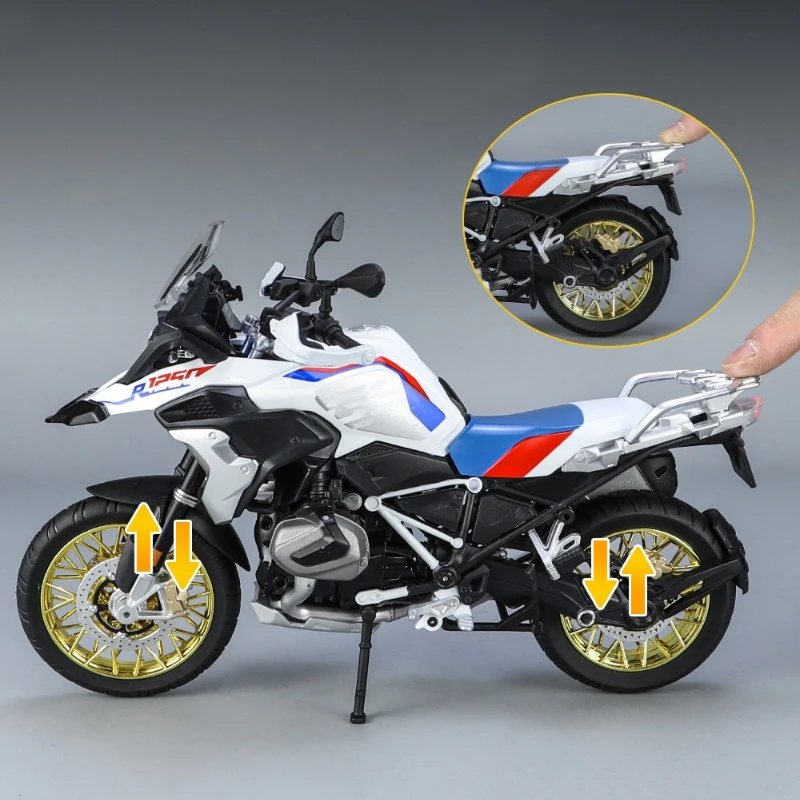 1:9 bmw r1250gs adv simulação modelo de motocicleta diecast som luz metal veículo lighttable coleção presente para menino