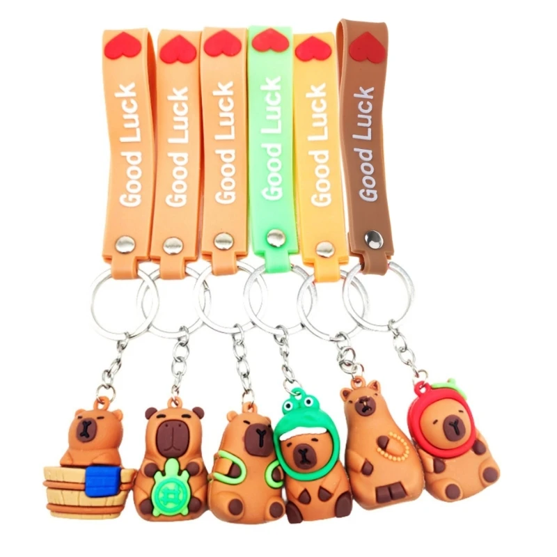 Capybara Mini Keyring Key Holders, PVC Collectible Charm, with Adorable Detail for Key Bag Backpack Phone & Accessories