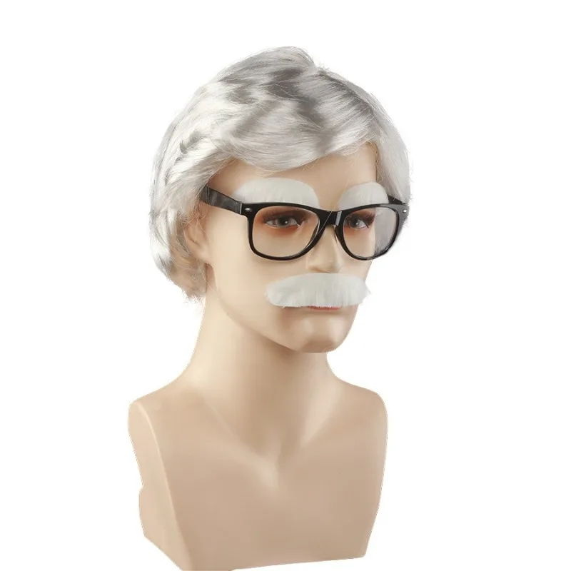 ساندرز كولونيل البدلة الأحمر المئزر القوس نظارات الشعر الأبيض الحواجب هالوين مرحلة الأداء شعر مستعار تأثيري ارتفاع درجة الحرارة الحرير