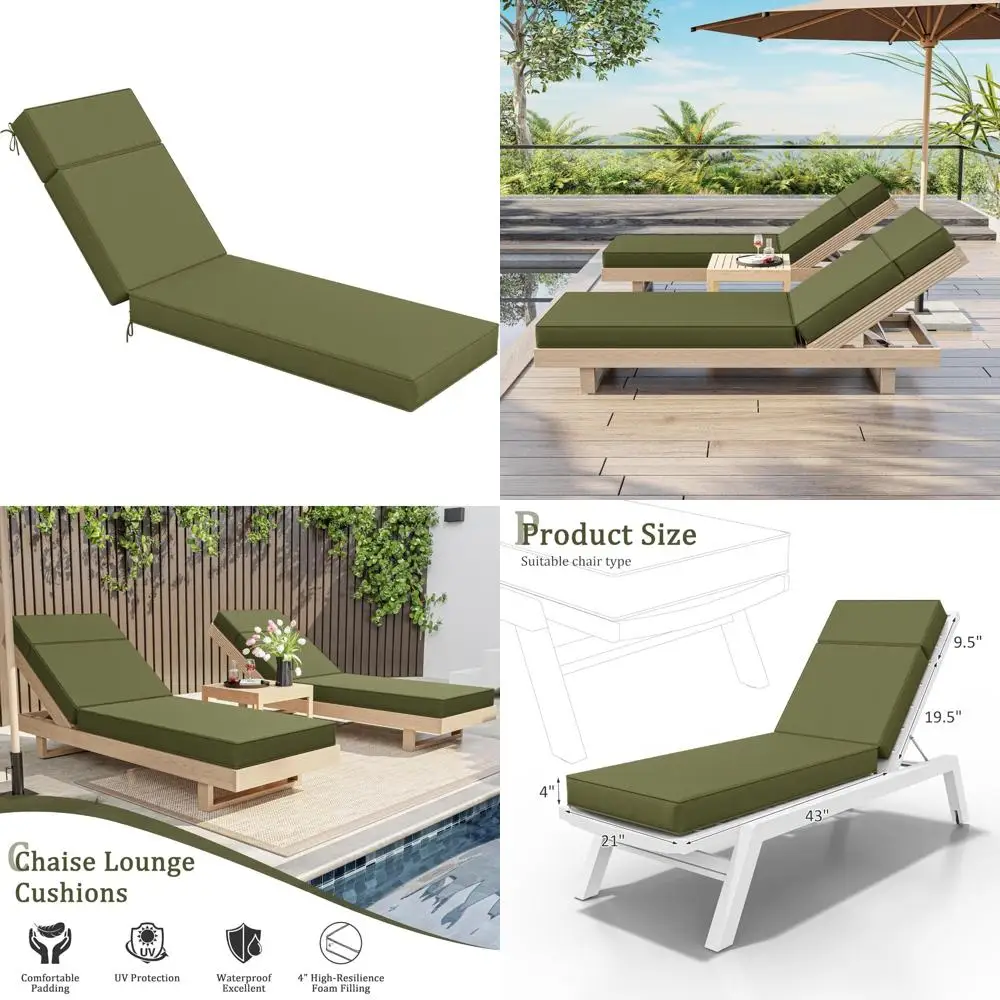 

Outdoor High-Density Foam Chaise Lounge Cushions 72x21x4 - Waterproof Tie-on Chair Cushions for Patio Furniture