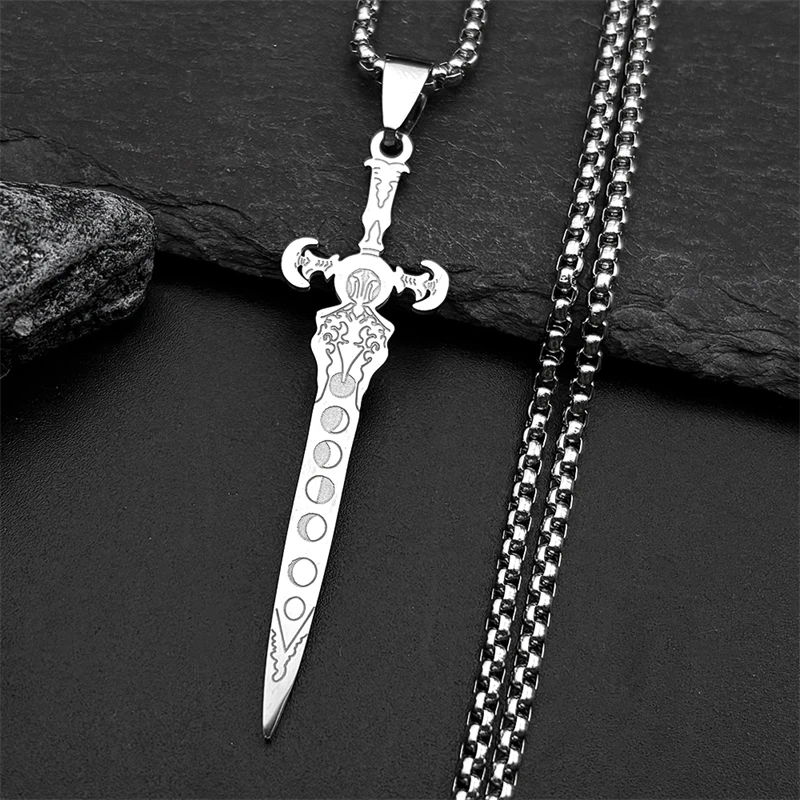 

Vintage Viking Lunar Phase Sword Pendant Necklace for Women Men Stainless Steel Cross Moon Gothic Wicca Punk Jewelry Gift
