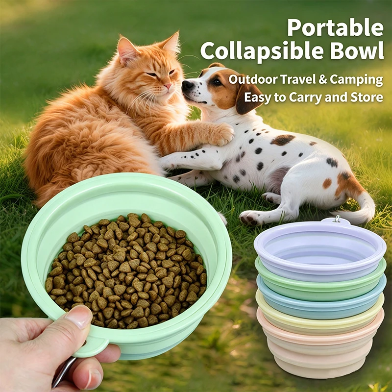 Portable Pet Food Bowl Durable TPR Bowl Cat and Dog Food Pet Silicone Collapsible Bowl Portable Travel Outdoor Water Food Bowl