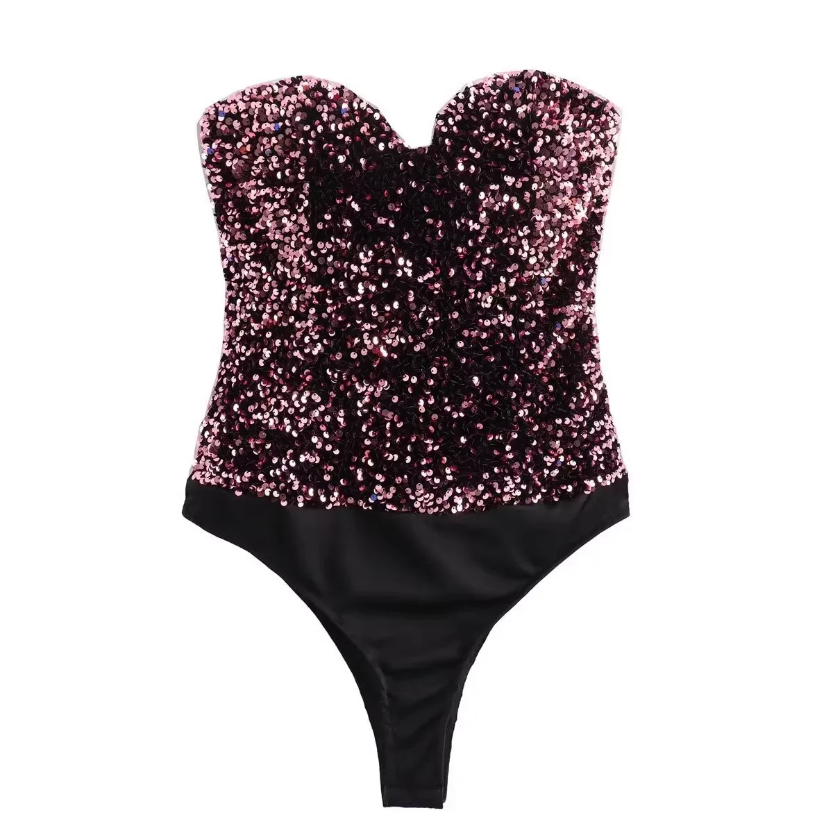 

Strapless Sequin Bodysuits for Women Backless Bodysuits Sweetheart Neck Female Playsuits Sexy Club Party Tops Christmas Clothes
