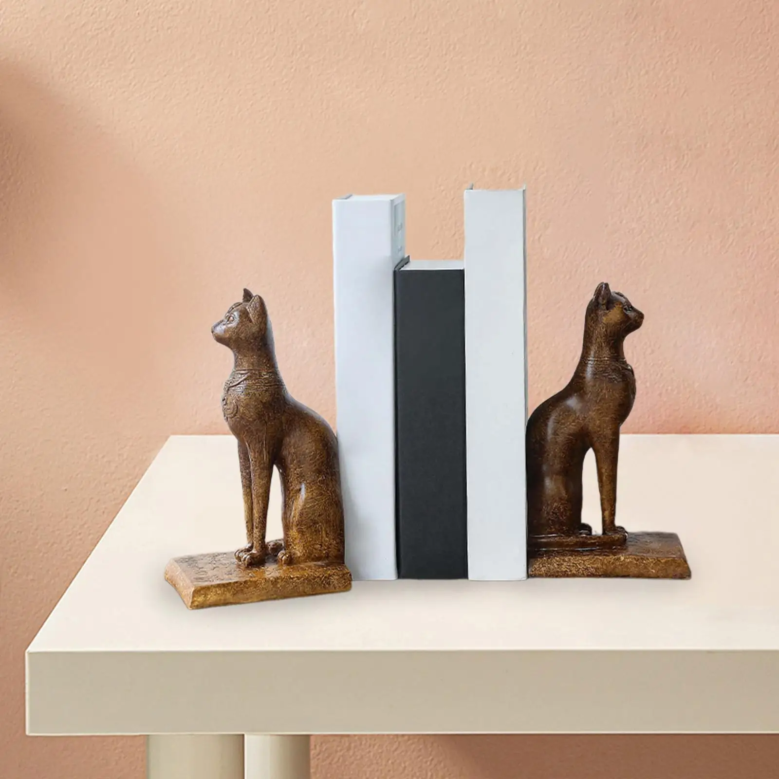 2Pcs Egyptian Cat Statues Bookends Vintage Book Shelf Holders Book Supports for Bookshelf Bar Office Bedroom Home Decoration
