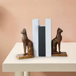 2Pcs Egyptian Cat Statues Bookends Vintage Book Shelf Holders Book Supports for Bookshelf Bar Office Bedroom Home Decoration