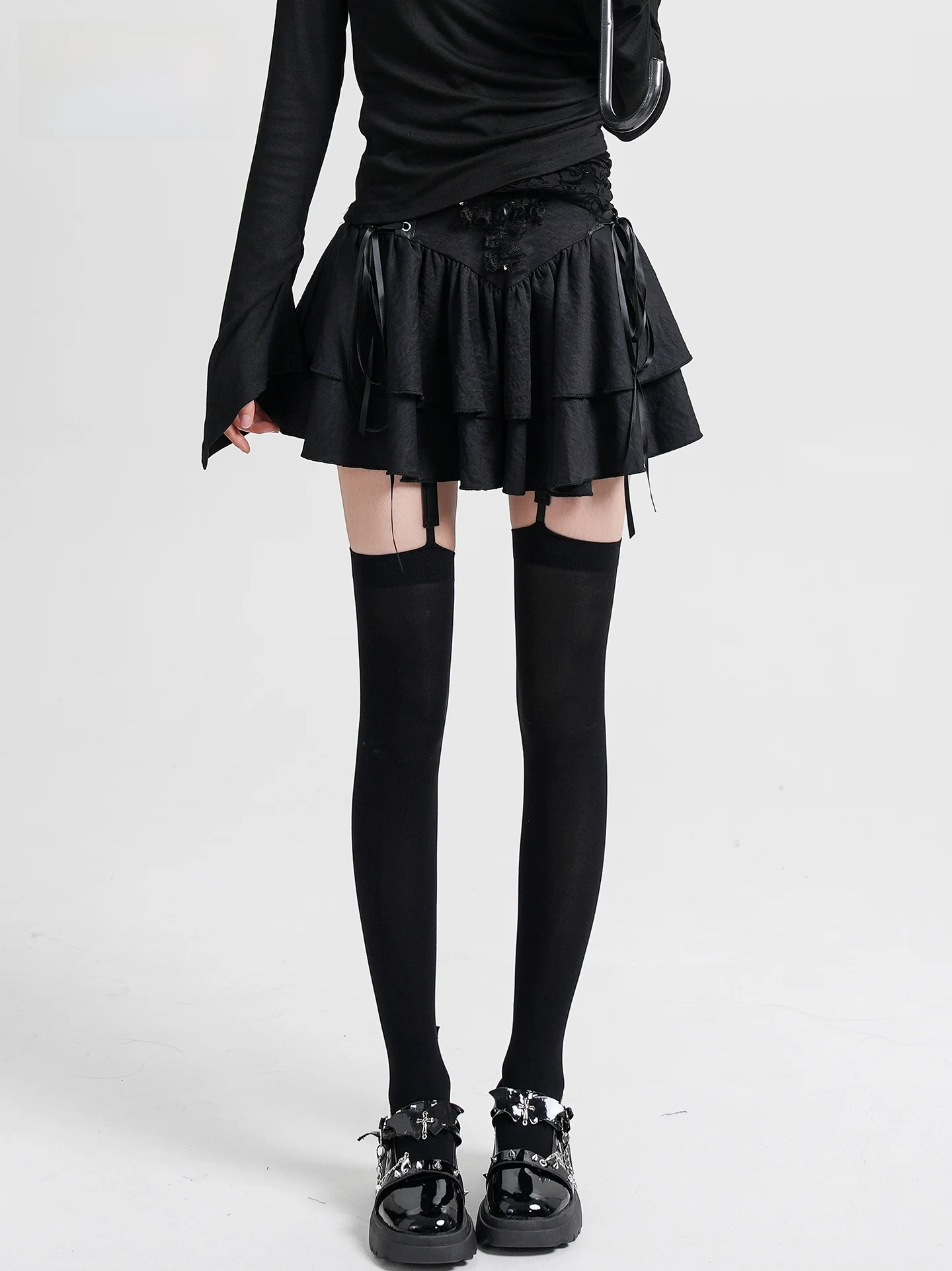 

Готическая юбка для девочек-призраков, дизайн торта, длина для Хэллоуина, подростковая юбка из смеси полиэстера и полиэстера с завышенной талией