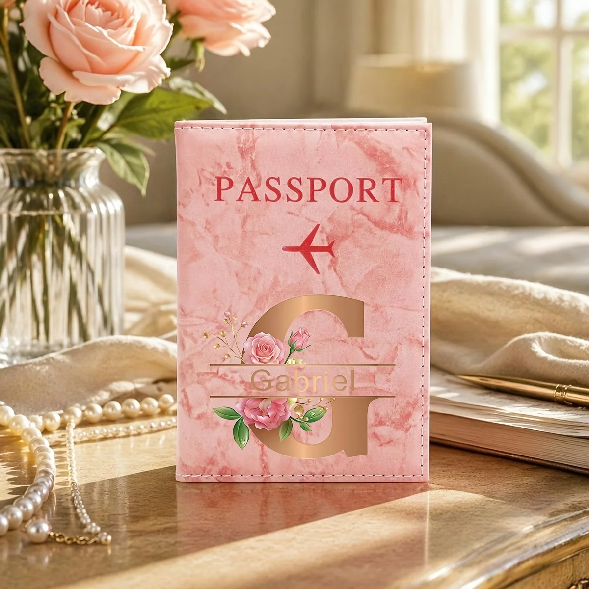 [Personalized Passport Wallet] Personalized  Name & A-Z Letter Passport Wallet - Large Capacity Travel Organizer for Passports