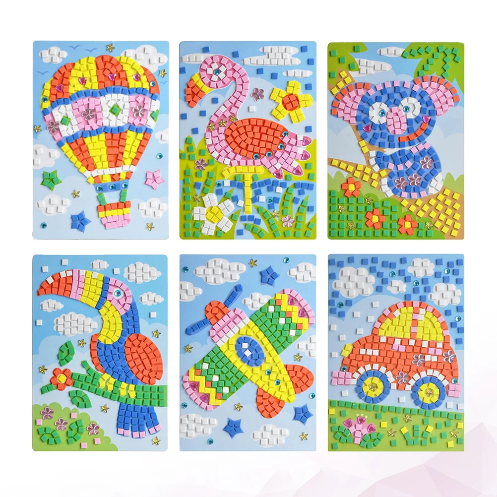 

6Pcs Mosaic Stickers 3D DIY Children Puzzle Set Educational Craft Kit for Kids Fun Learning Activity Art Project Supplies