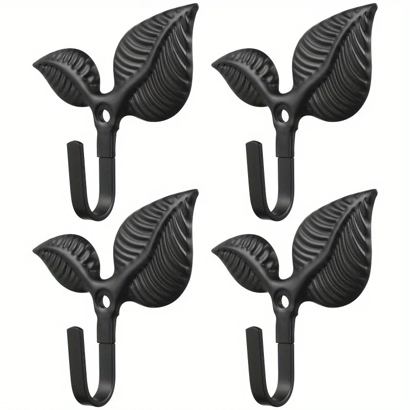 Rustikale Schwarze Metall-Blatt-Wandhaken - Einfache Montage, Einlagige Mantel- und Hutablagen für die Heimdekoration