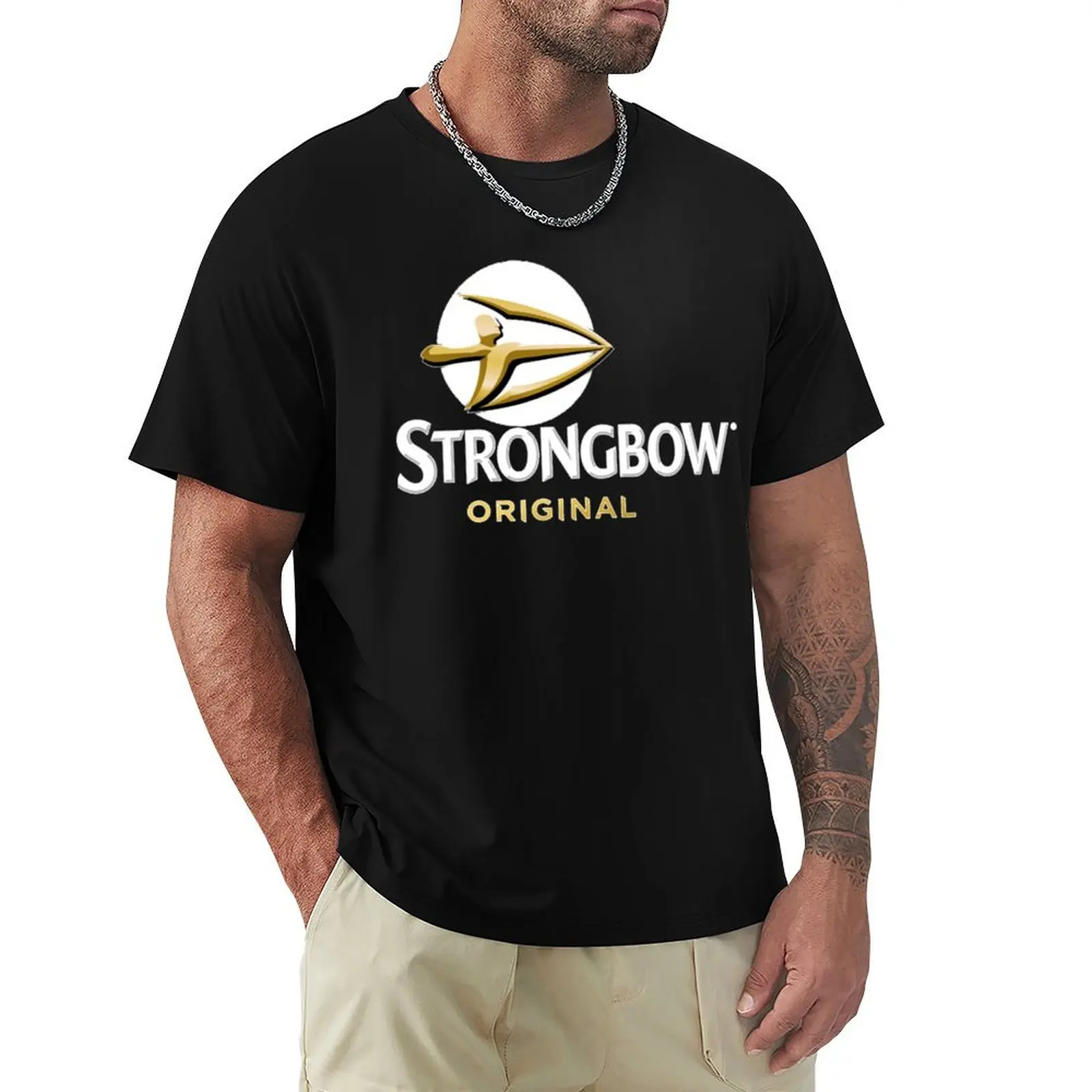 

Футболка Strongbow Merchandise, забавная рубашка, хлопковые винтажные футболки с фигурками аниме, черные футболки для мужчин