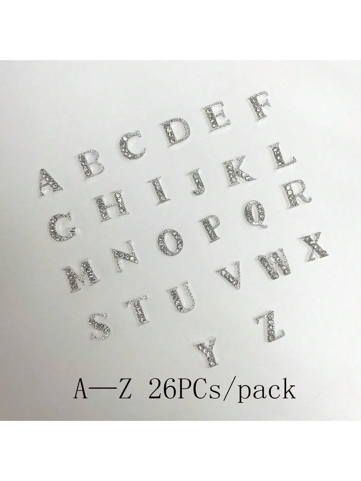 26 pz/pacco dalla A alla Z a forma di alfabeto argento strass decorazione per unghie giapponese coreano adatto saloni per unghie per donne e ragazze