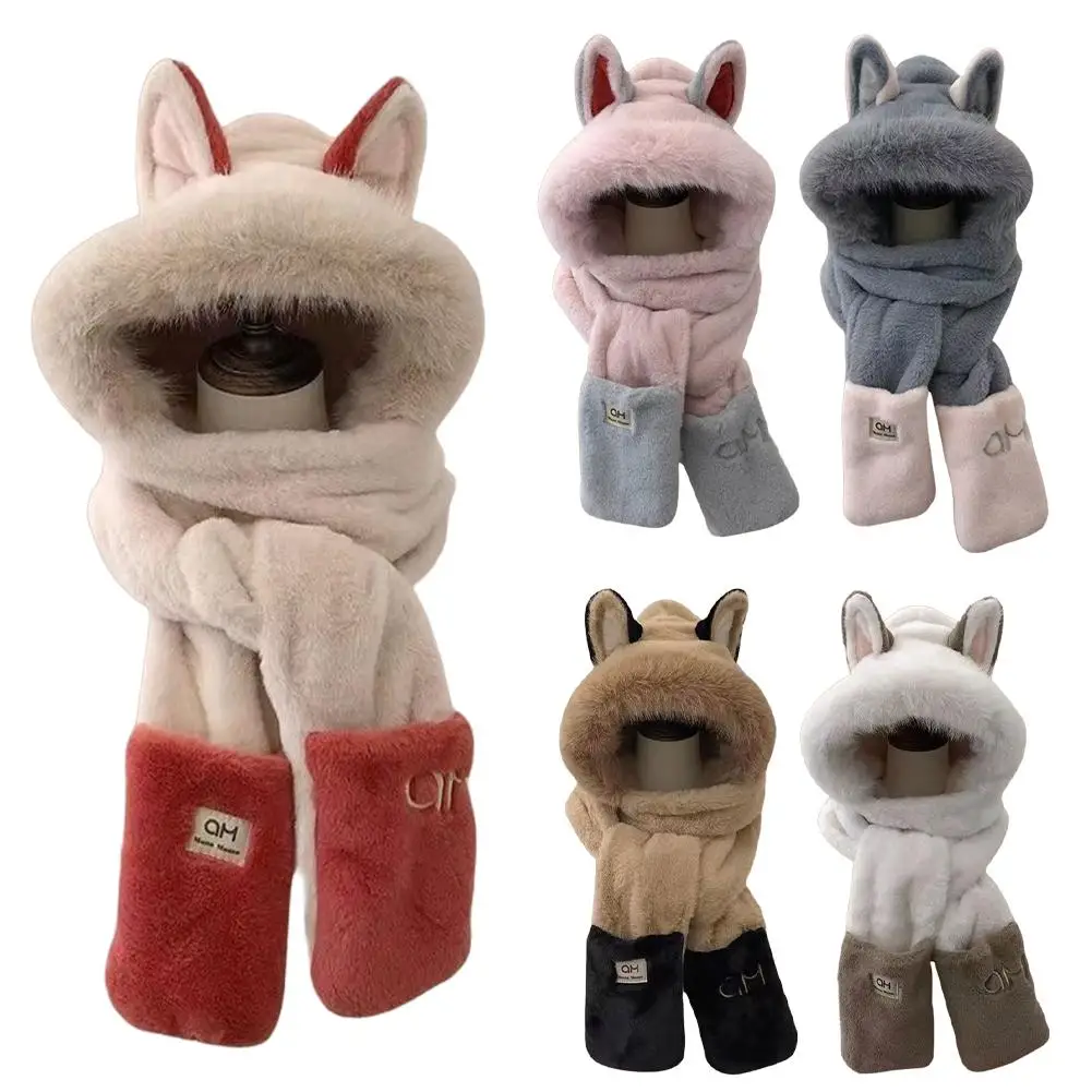 الحلو لطيف وشاح قبعة قفاز للنساء عارضة سميكة فروي وشاح قبعة مجموعة دفئا سدادات حماية الأذن ركوب الدراجات قفازات الرقبة أدفأ #3