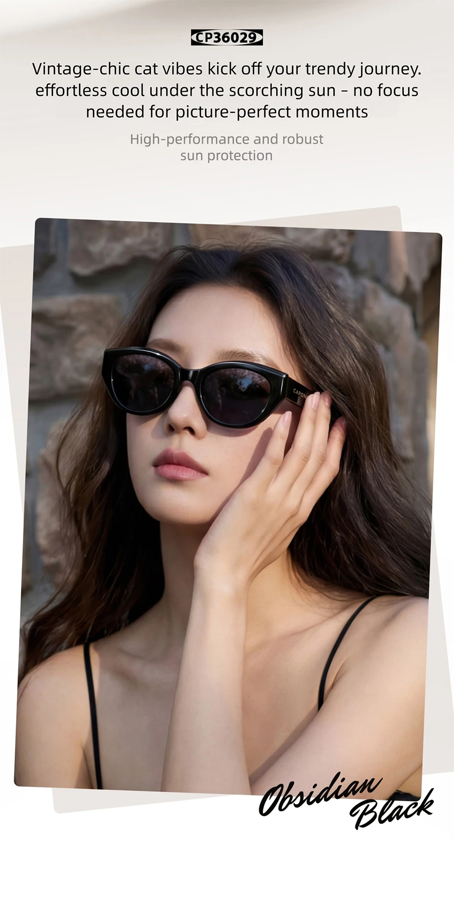 CAPONI Polarisierte Damen-Sonnenbrille mit Katzenaugen-Design, EMS-TR, Outdoor-Mode, Vintage-Design, Marken-Sonnenbrille, UV400, schwarzer Farbton, CP36029 – Detail 4