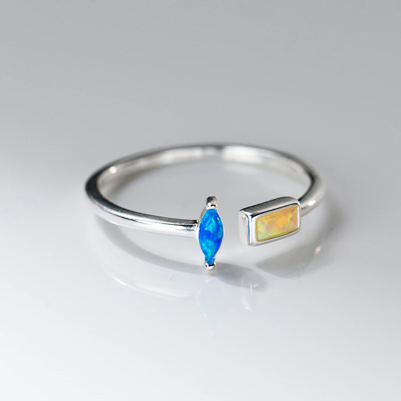 SOFTPIG-anillo ajustable de ópalo de gota de agua para mujer, de Plata de Ley 925 auténtica, joyería fina clásica, accesorios geométricos