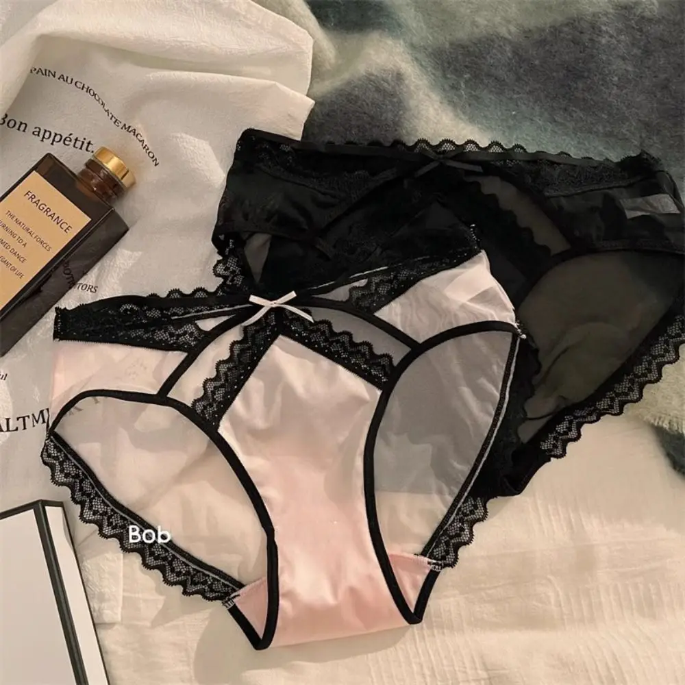

Cotton Crotch Bow Lace Panties Thin Middle Waist Transparent Lace Briefs Lingerie Seamless Sexy Panties Underwear