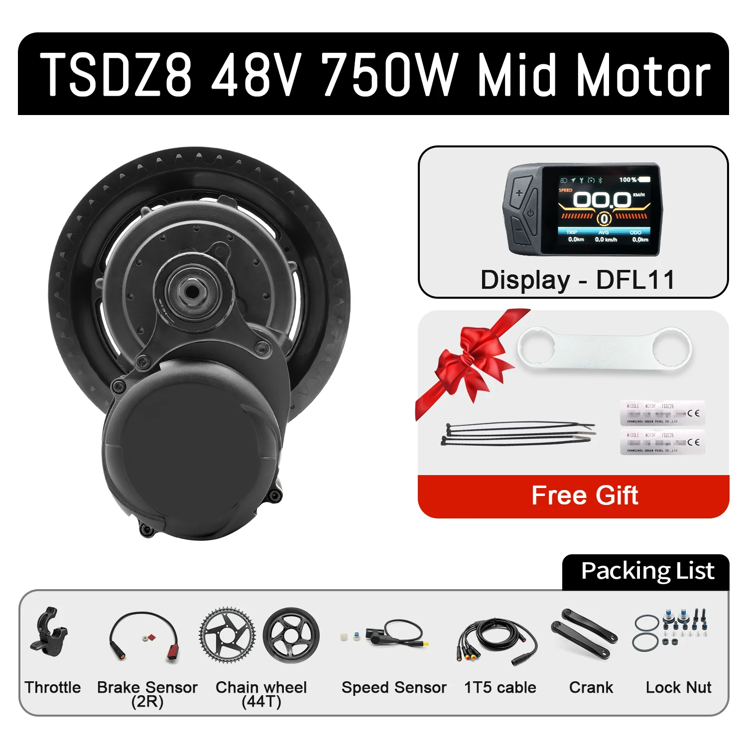 Tongsheng TSDZ2B 250W TSDZ8 48V 750W Mid Drive TSDZ16 48V 1000W Ebike Kits Conversion Engine Electric Bike Motor Kit Torque Sensor Set VLCD5 DFL11 With Battery image 3