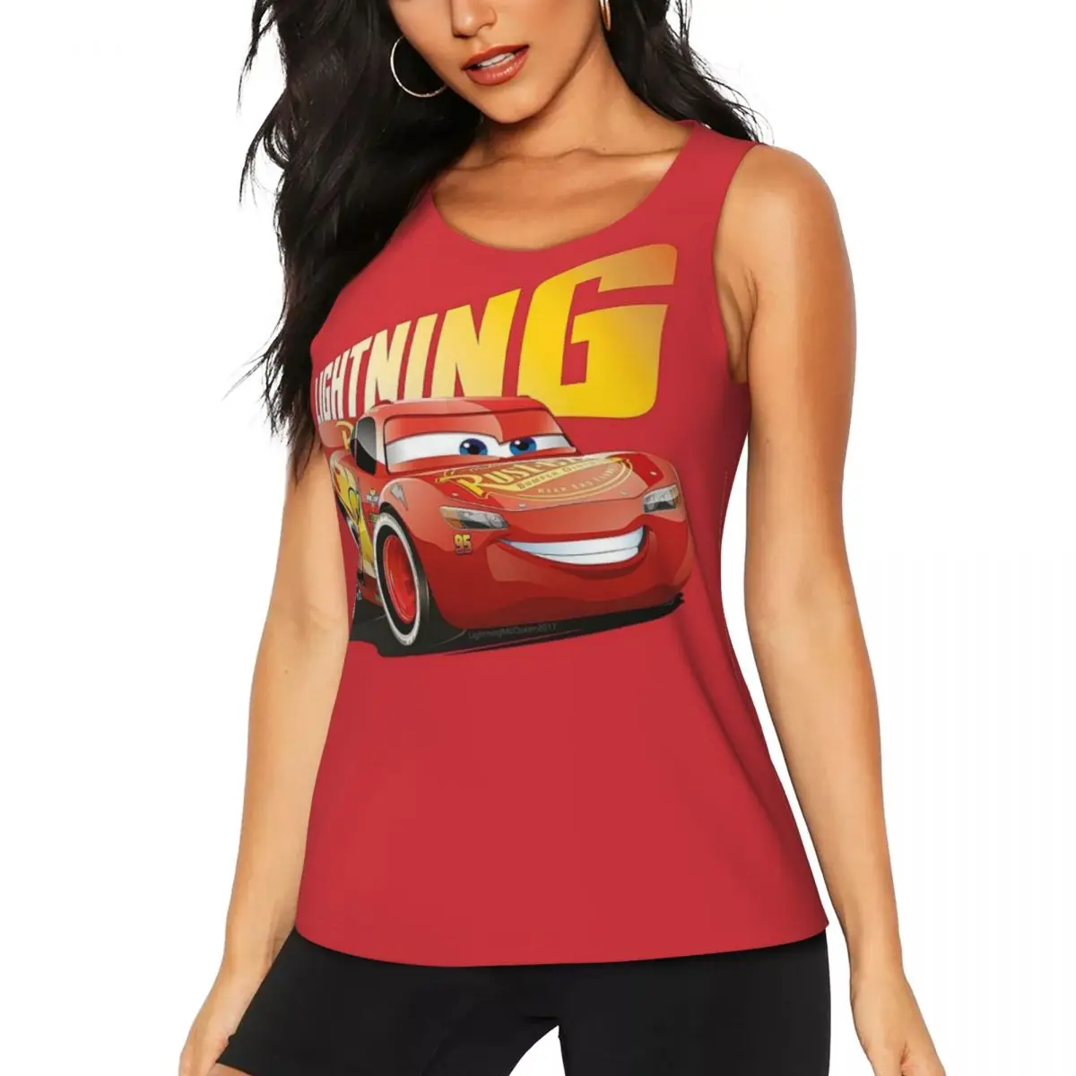 Custom Women Lighting McQueen Workout Yoga Shirt Quick Dry Cars Gym Running Tank Tops