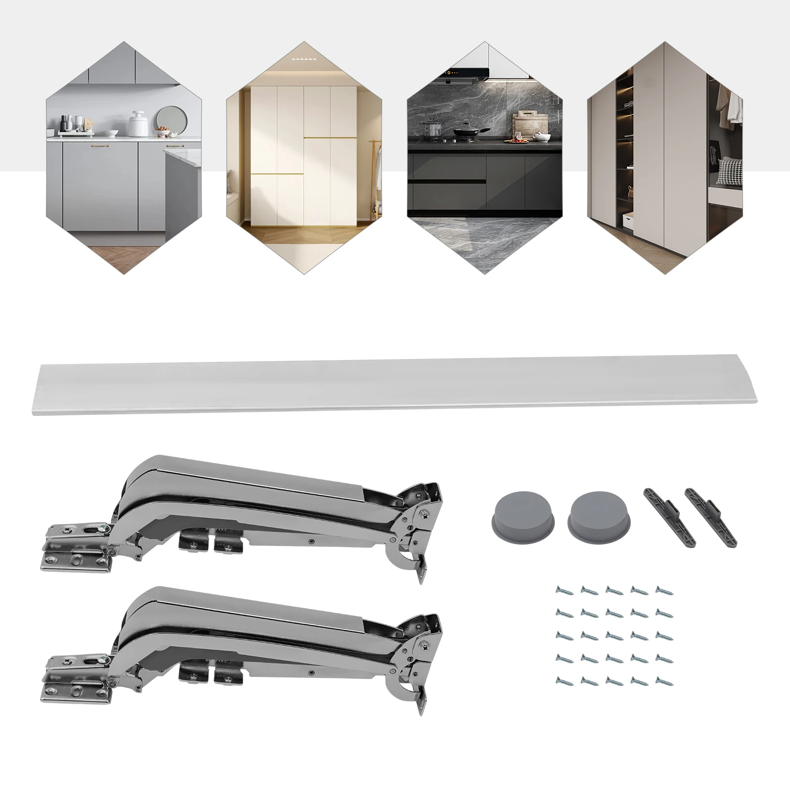 180 Degree Parallel Opening Cabinet Door Hinges 19.84lbs Load Capacity Damping Buffer Quiet Close for 15-25mm Thick 35-55cm Wide Doors Silver Cold Rolled Steel Nickel Plated