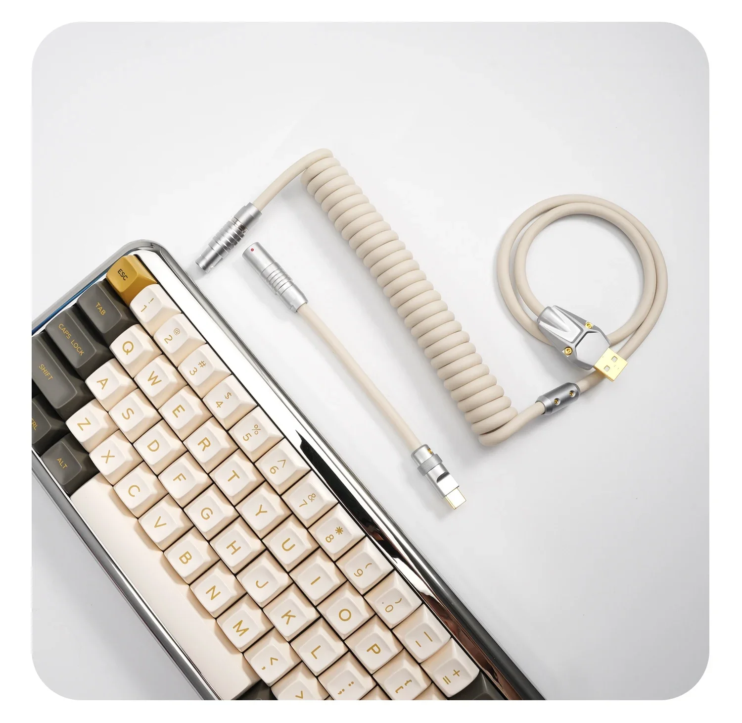 GeekCable Manual Custom Mechanical Keyboard Data Cable Super Elastic Wire Rubber Retro White