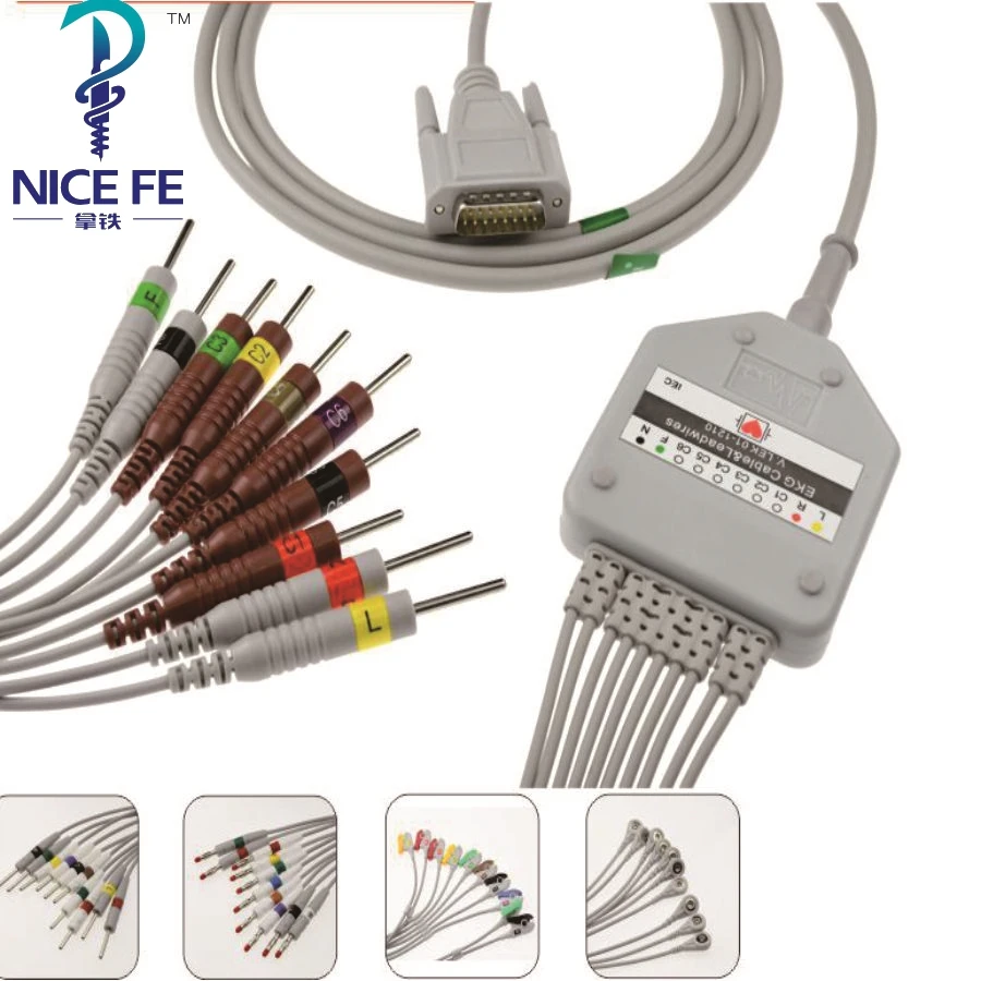 EK-01A Popular EKG ECG Cable probe with One-piece 10 Lead Wires Clip Snap Banana for Nihon Konden Ekg Monitor Ecg Machine