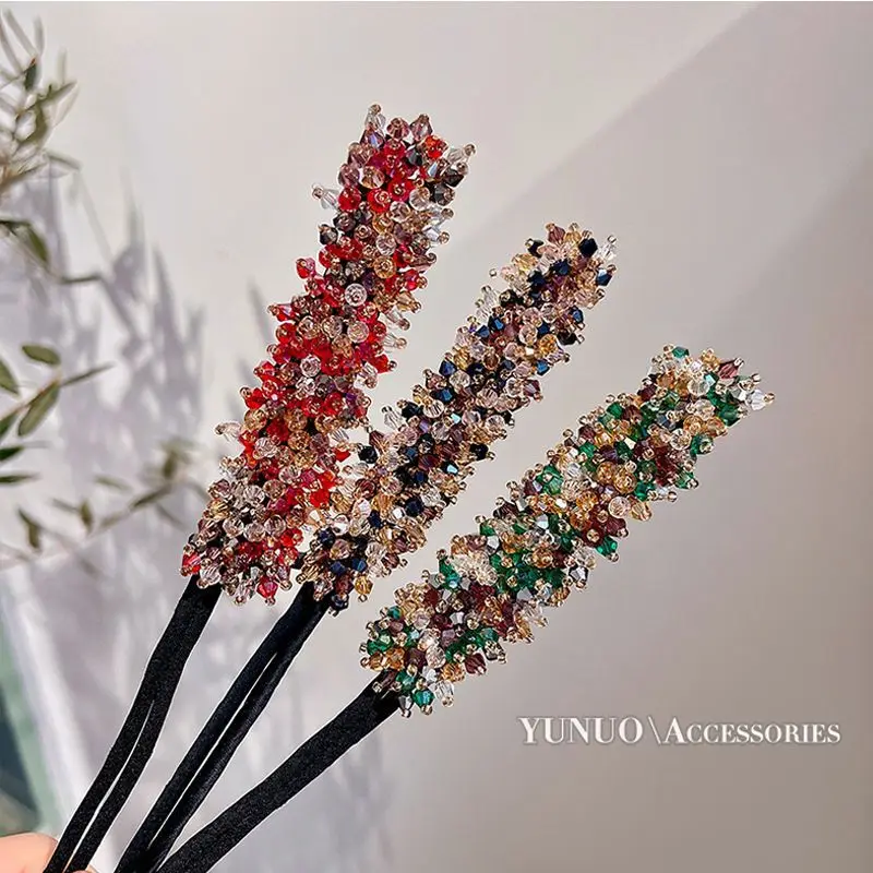 Women Easy Hair Bun Maker Floral crystal Donut Updo Hair Stick DIY Plate Hair Bendable Hairband Chignon Hair Accessories Gift