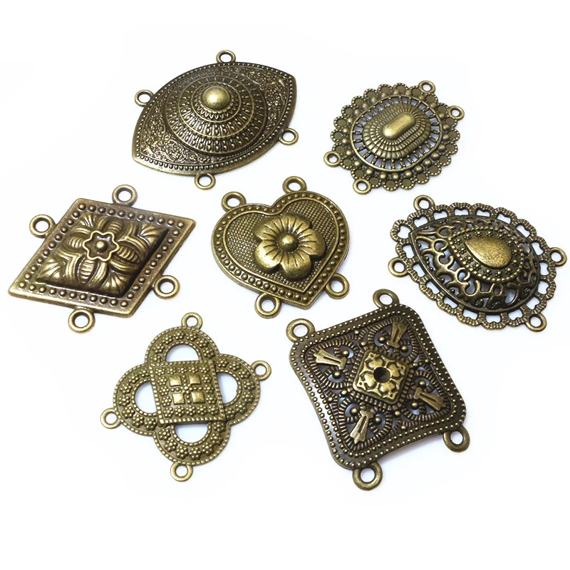 10 Stück Böhmischer Stil Vintage Anhänger Anschlüsse Charms Herz Tropfen Blumenform DIY Schmuckherstellung Zubehör Erkenntnisse