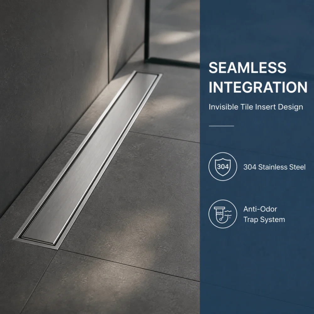 20/30/40/50Cm Linear Shower Drain with Sliding Connector Invisible Design Tile Insert Side Outlet Floor Drain